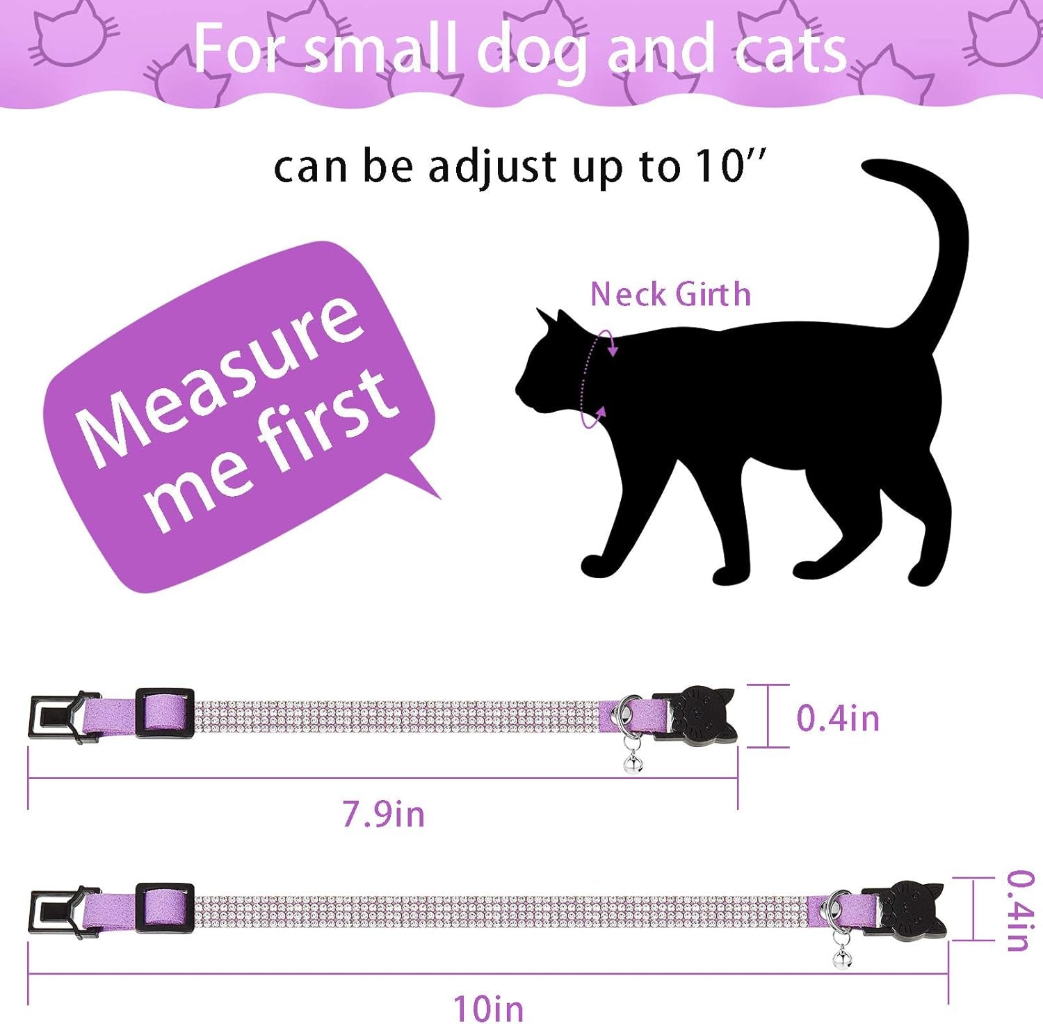 4 Pieces Rhinestones Cat Collars Breakaway Cat Collar with Bell Bling Pet Accessories with Soft Velvet, 4 Colors(Xs,Purple, Blue, Gold, Pink)